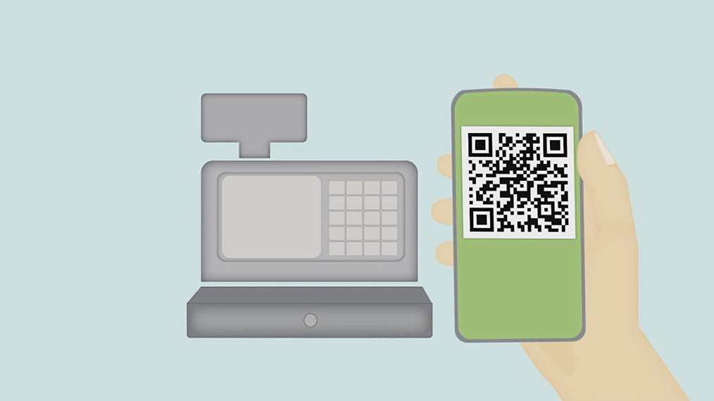 Ein in der App generierter QR-Code wird an der Kasse vorgezeigt.